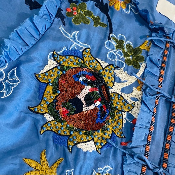 Elliette New Silk Penny Floral Embroidered Beaded Blouse French Designer - Picture 8 of 15